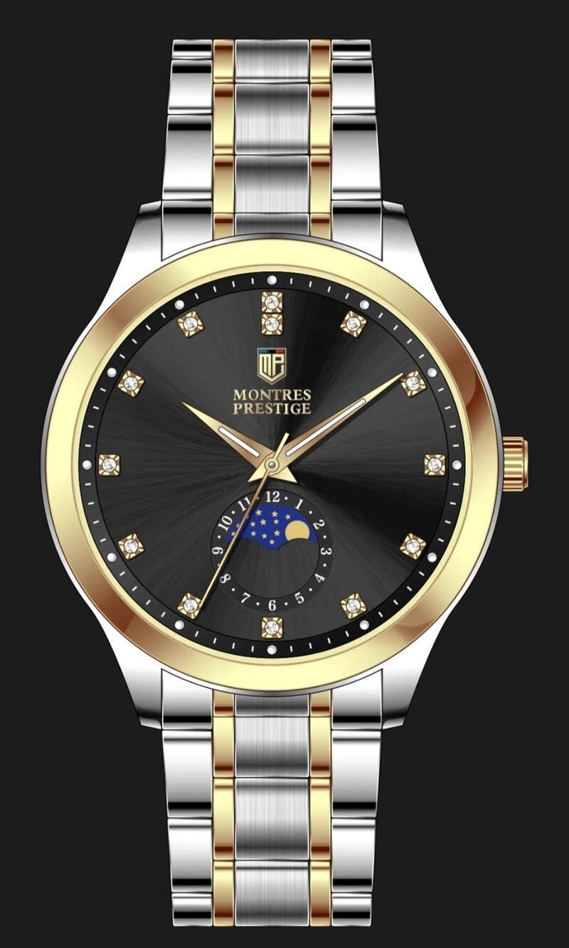 MPW-0368 -Montres Prestige Men 42mm Silver Tone Case Black Metal Dial Rose Gold